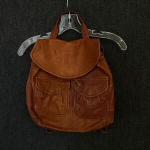Fossil Women’s Brown Leather Backpack Bag Vintage Style Pockets Adj Straps